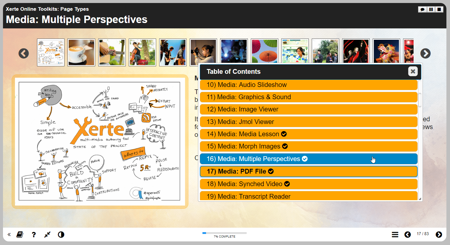 Multiple perspectives page type showing various images and videos