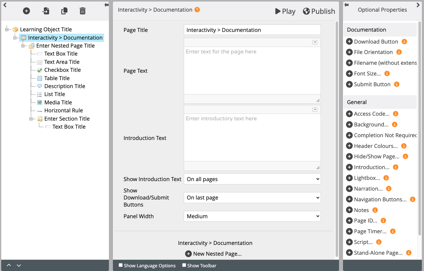 Documentation page editing interface.