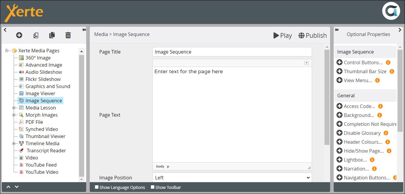 Screenshot of Media > Image Sequence page in editor