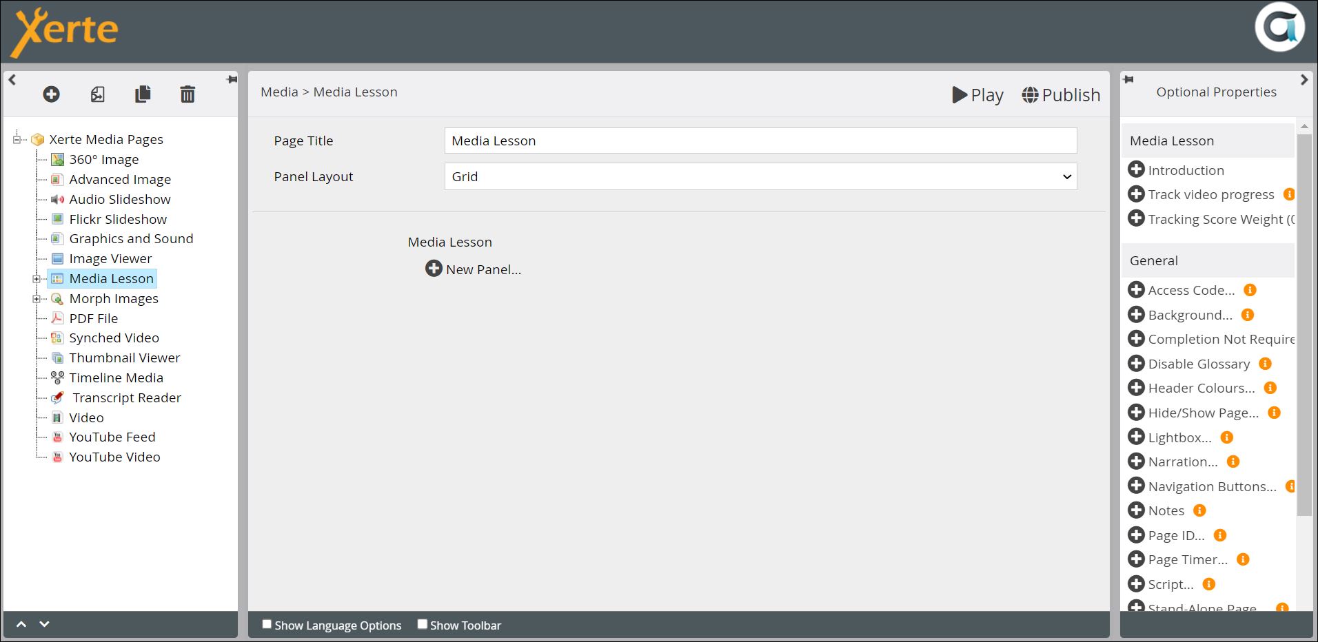 Screenshot of Media > Media Lesson page in editor