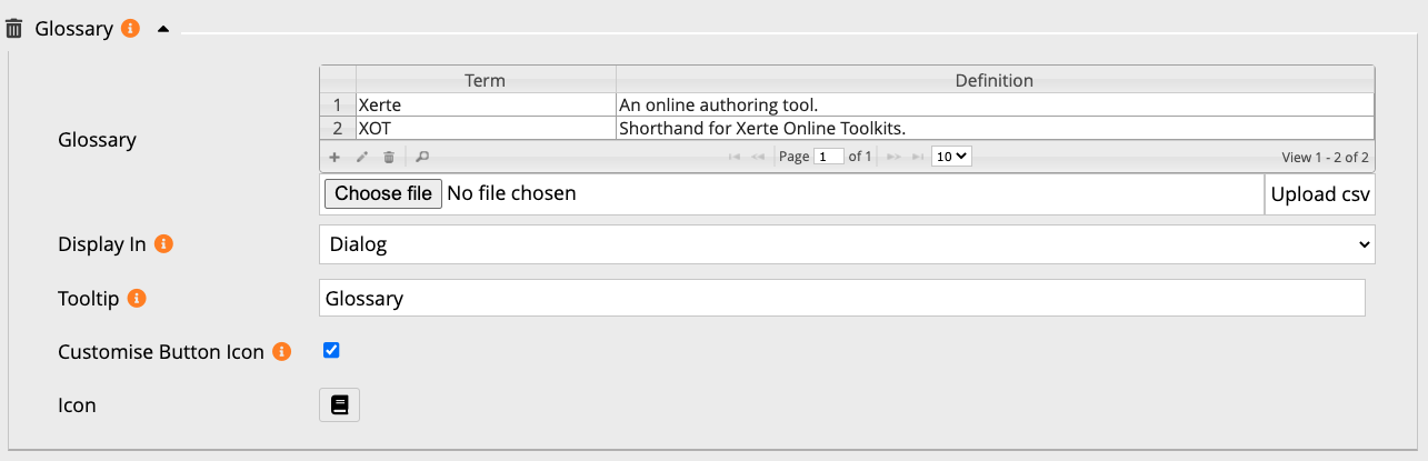 Glossary optional property interface.