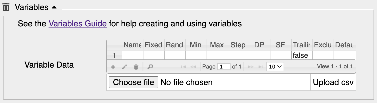 Xerte variable interface.